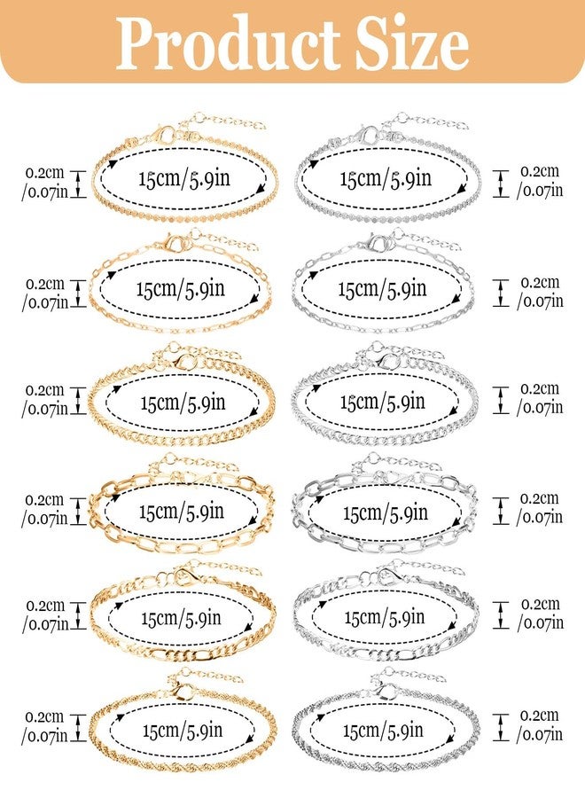 KFHENSOMR 12pcs Gold/Silver Ankle Bracelets for Women Layered Waterproof 14k Cuban Link Chain Anklets Set Adjustable Dainty Summer Beach Gold Accessories Boho Bracelet Jewelry - Image 2